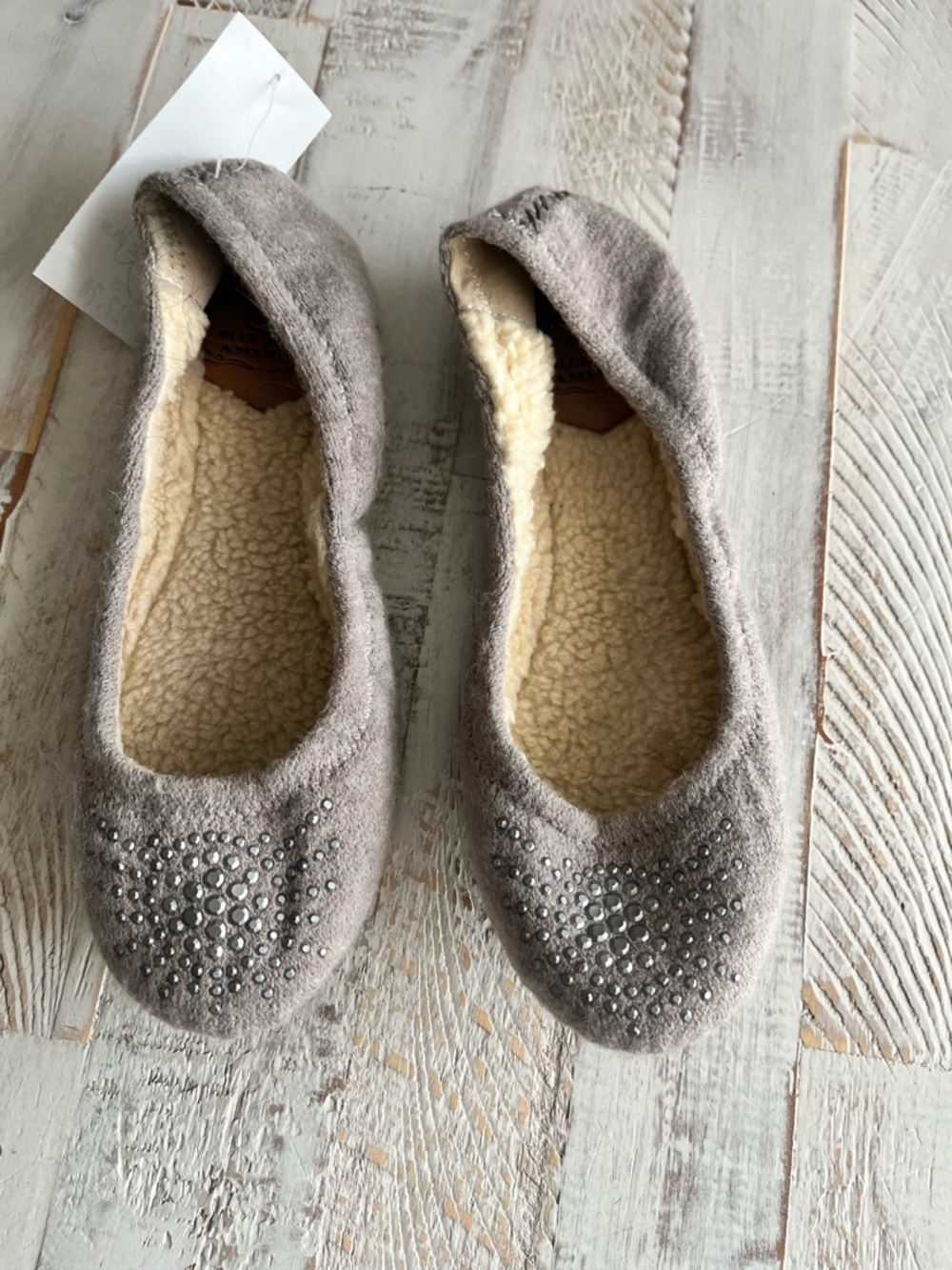 Lucky Brand Gray Sherpa-Lined Studded Ballet Slippers